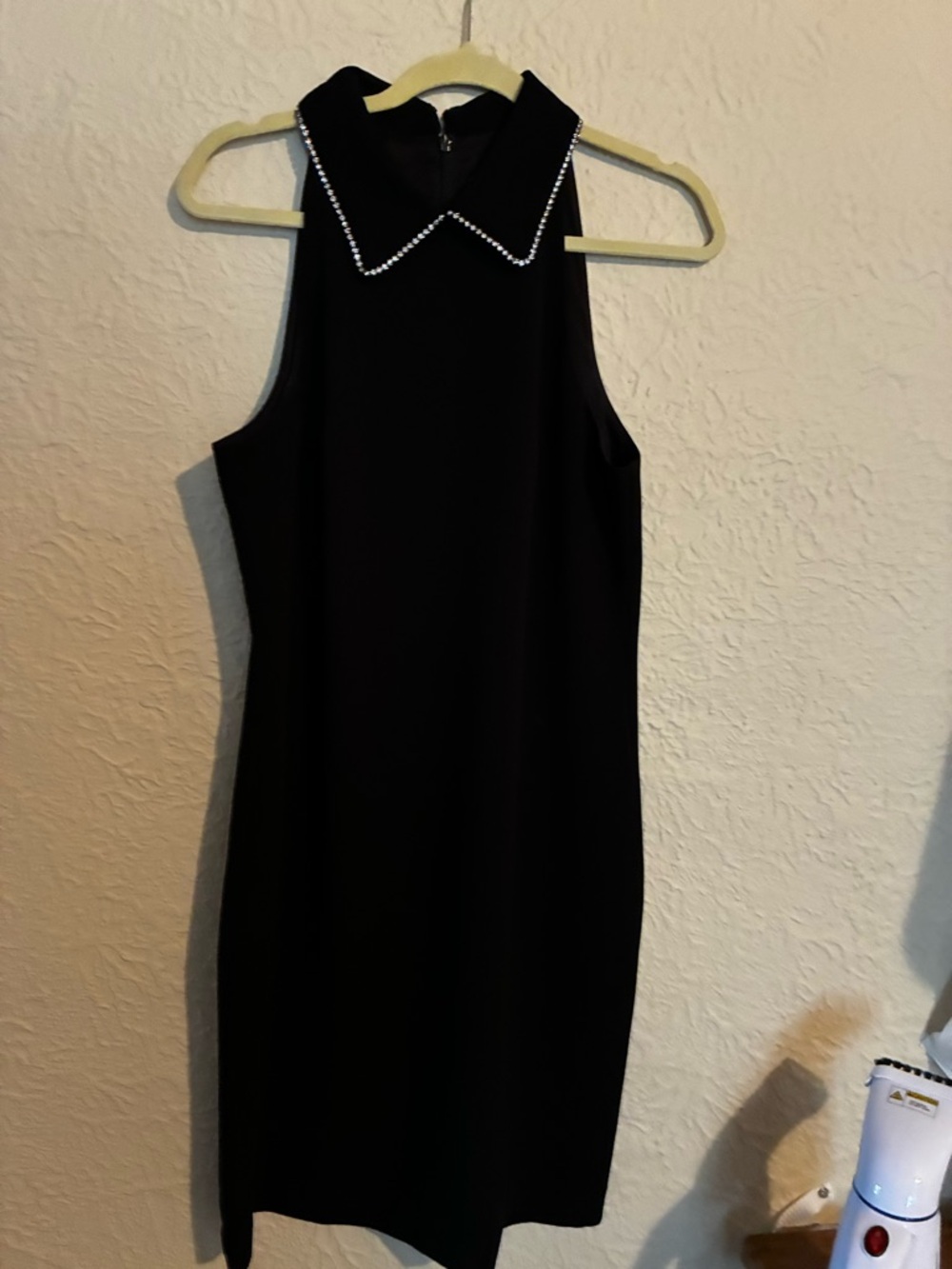 Trina Turk Black Sleeveless Midi Dress with Crystal-Trim Collar
